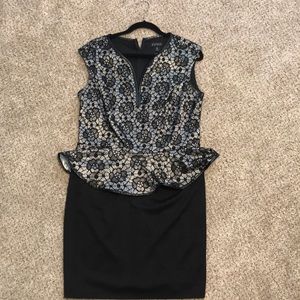 NWOT Black and white lace peplum dress.